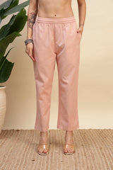 Onion Pink Cotton Flax Fabric Regular Fit V-Neck Co-Ord Set for Women