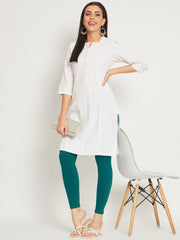 Thread Plus Ankle Length Super Stretchable Solid Cotton Leggings For Women Sea Green