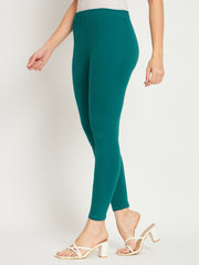 Thread Plus Ankle Length Super Stretchable Solid Cotton Leggings For Women Sea Green