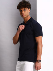 Thread Plus Polo T-Shirt, 100% Cotton T-Shirts for Men Navy Blue