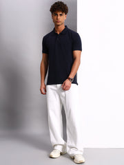 Thread Plus Polo T-Shirt, 100% Cotton T-Shirts for Men Navy Blue
