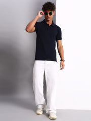 Thread Plus Polo T-Shirt, 100% Cotton T-Shirts for Men Navy Blue