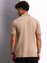 Thread Plus Polo T-Shirt, 100% Cotton T-Shirts for Men Beige