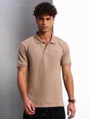 Thread Plus Polo T-Shirt, 100% Cotton T-Shirts for Men Beige