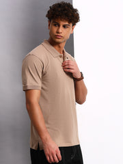 Thread Plus Polo T-Shirt, 100% Cotton T-Shirts for Men Beige