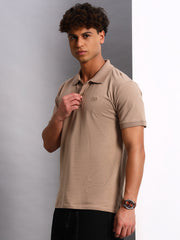 Thread Plus Polo T-Shirt, 100% Cotton T-Shirts for Men Beige