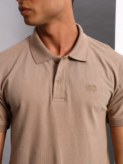 Thread Plus Polo T-Shirt, 100% Cotton T-Shirts for Men Beige