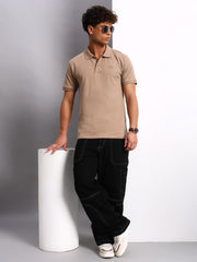 Thread Plus Polo T-Shirt, 100% Cotton T-Shirts for Men Beige