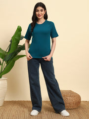 Thread Plus Pure Cotton Petrol Blue T-shirt with Raglan Sleeves