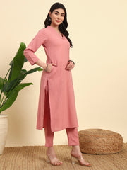 Thread Plus Cotton Flax Kurti Set Of 3 With Kota Doria Dupatta Onion Pink Color For Women