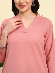 Thread Plus Cotton Flax Kurti Set Of 3 With Kota Doria Dupatta Onion Pink Color For Women