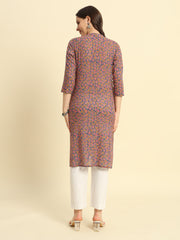 Women's Cambric Cotton Straight Pocket Kurtis with Bottle Green Discharge Print