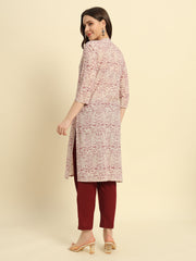 Women's Cambric Cotton Straight Pocket Kurtis with Maroon Rapid Print