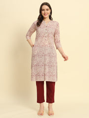 Women's Cambric Cotton Straight Pocket Kurtis with Maroon Rapid Print