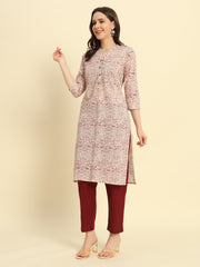 Women's Cambric Cotton Straight Pocket Kurtis with Maroon Rapid Print