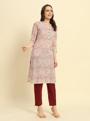 Women's Cambric Cotton Straight Pocket Kurtis with Maroon Rapid Print