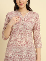 Women's Cambric Cotton Straight Pocket Kurtis with Maroon Rapid Print