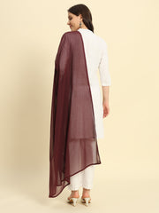 Women's Plain Chiffon Dupatta With Border Lace (Wine)