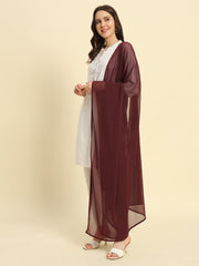 Women's Plain Chiffon Dupatta With Border Lace (Wine)