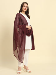 Women's Plain Chiffon Dupatta With Border Lace (Wine)