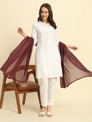 Women's Plain Chiffon Dupatta With Border Lace (Wine)