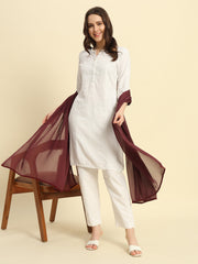 Women's Plain Chiffon Dupatta With Border Lace (Wine)