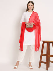 Women's Plain Chiffon Dupatta With Border Lace (Red)