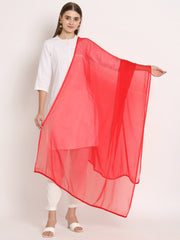 Women's Plain Chiffon Dupatta With Border Lace (Red)