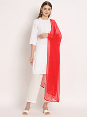 Women's Plain Chiffon Dupatta With Border Lace (Red)