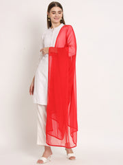 Women's Plain Chiffon Dupatta With Border Lace (Red)