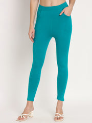 Thread Plus D Pocket Stretchable Solid Cotton Pants for Rama Green