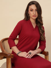 Thread Plus Cotton Flax Set Straight Kurti With Pant In Maroon Color For Women