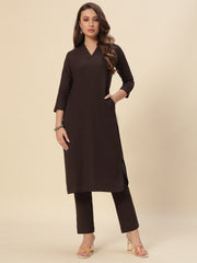 Thread Plus Cotton Flax Set Straight Kurti With Pant In Charcoal Color For Women