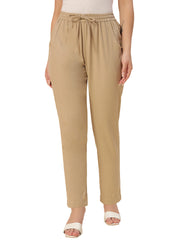 Thread Plus Cotton Flax Kurti Pants for Women Beige