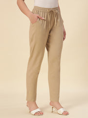 Thread Plus Cotton Flax Kurti Pants for Women Beige