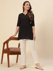 Thread Plus Cotton Flax Kurti Pants for Women Off White