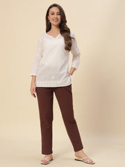 Thread Plus Cotton Flax Kurti Pants for Women Coffee