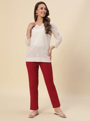 Thread Plus Cotton Flax Kurti Pants for Women Maroon