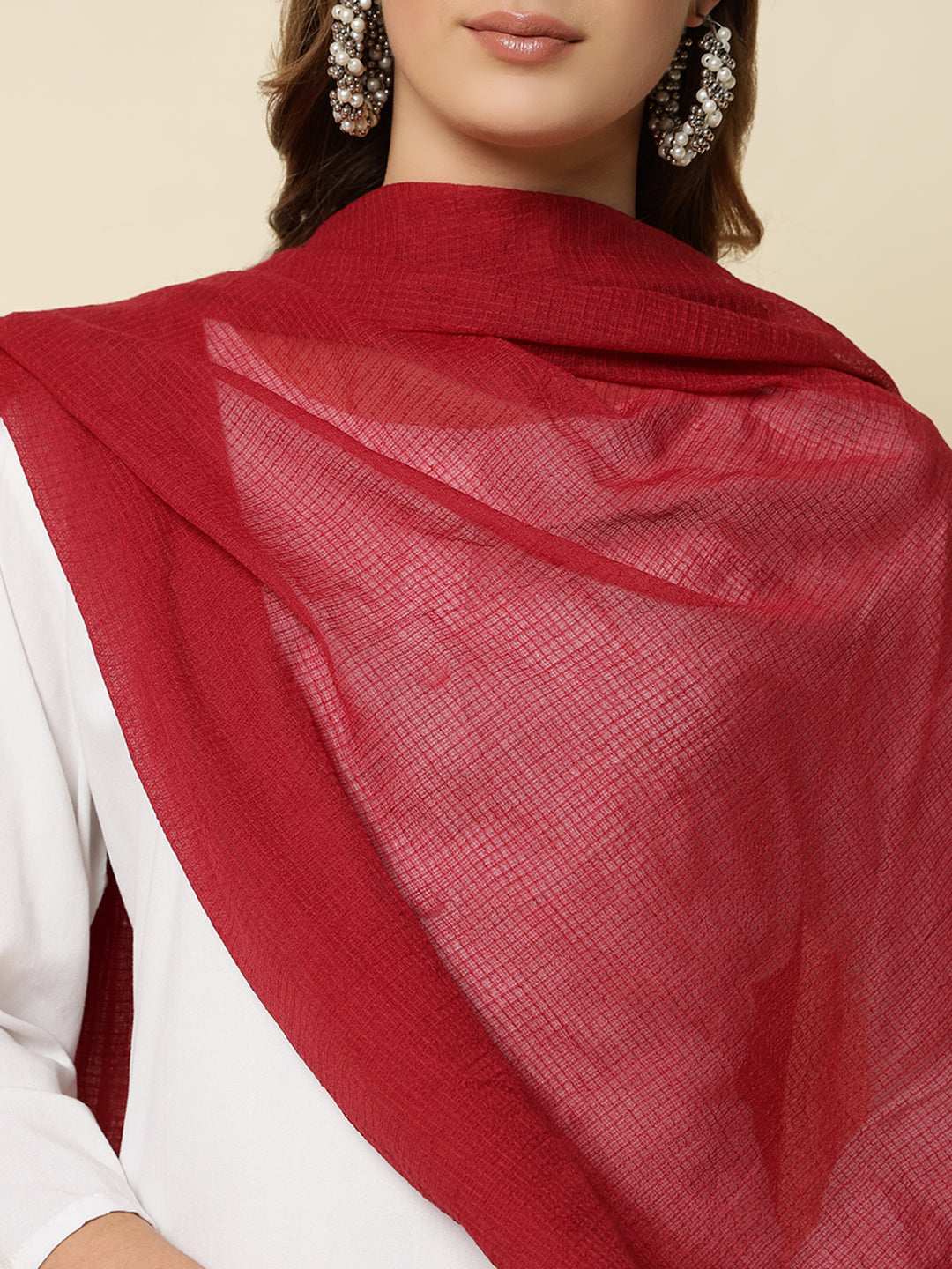 Thread Plus Kota Doria Dupatta In Maroon