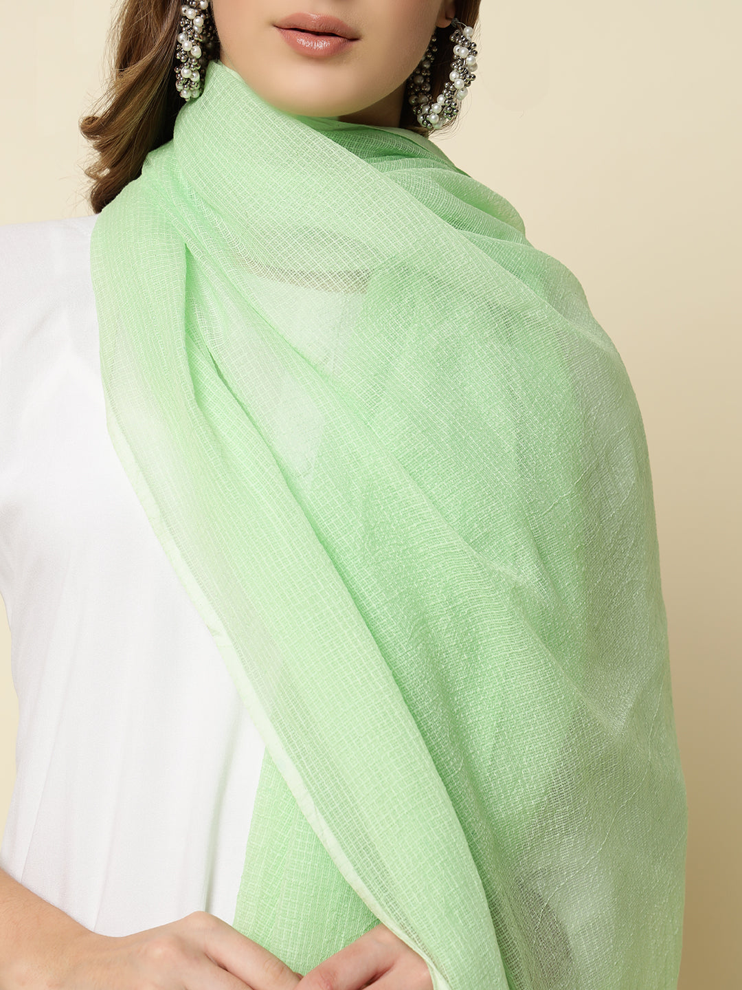 Thread Plus Kota Doria Dupatta In Pista