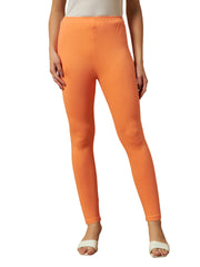 Thread Plus Ankle Length Super Stretchable Solid Cotton Leggings For Women Peach