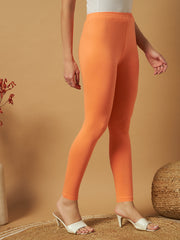 Thread Plus Ankle Length Super Stretchable Solid Cotton Leggings For Women Peach