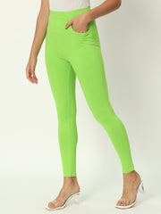 Thread Plus D Pocket Stretchable Solid Cotton Pants for Parrot Green