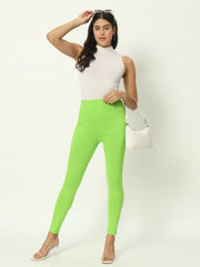 Thread Plus D Pocket Stretchable Solid Cotton Pants for Parrot Green