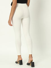 Thread Plus D Pocket Stretchable Solid Cotton Pants for Women Off White