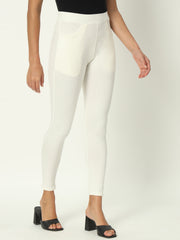 Thread Plus D Pocket Stretchable Solid Cotton Pants for Women Off White