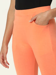 Thread Plus D Pocket Stretchable Solid Cotton Pants for Peach