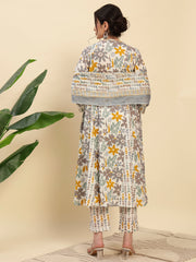 High-quality Rajwada Anarkali 12 Kali Kurti Pant Dupatta set with a floral print in pure cotton