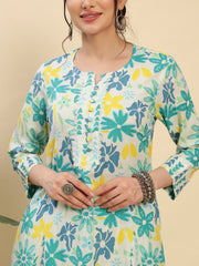 High-quality Rajwada Anarkali 12 Kali Kurti Pant Dupatta set with a floral print in pure cotton