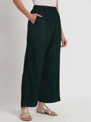 Soft Colors Relaxed Fit Pocket Palazzo Women Bottle Green